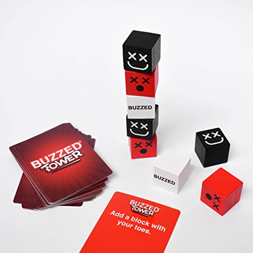 Relatable Buzzed Tower Stack-and-Sip Drinking Card Game for Adults — Includes 30 Blocks & 180 Cards