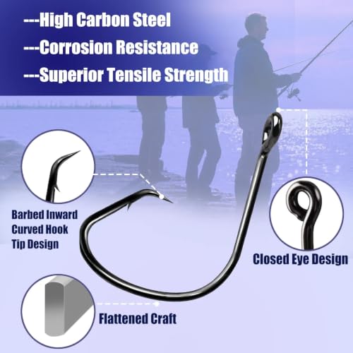 Circle Hooks for Live Bait - Offset Design, 50 Pcs, 4#