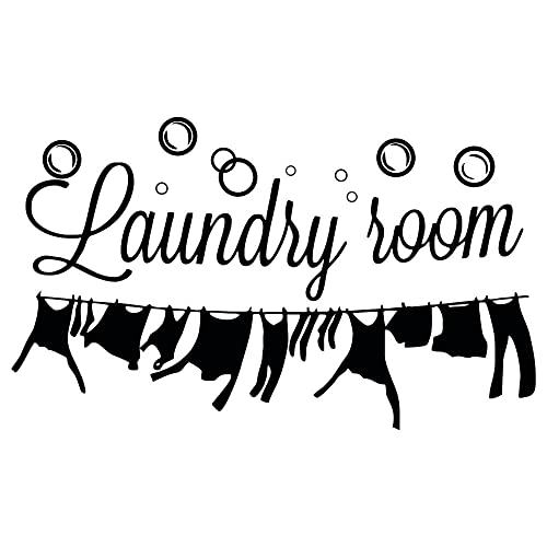 Funny Laundry Room Wall Quote ? ¡°Keep Calm and Wash On¡± Vinyl Decal with Red Bubble and Crown ? Stylish Gift for Wife, Mom ? Removable Wall Art ? 24"x18" (Black-JZY249-Laundry Room)
