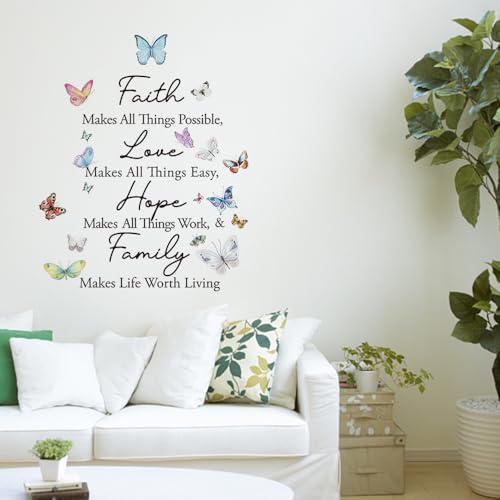 Inspirational Butterfly Wall Decal - Faith, Hope & Love - Blue