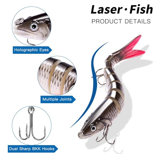 Topwater Bass Fishing Lure Kit - 5 Pack Multi-Jointed Swimbaits