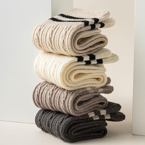 Wool Blend Socks for Women - Soft Breathable Crew Socks, Stripe-3 White