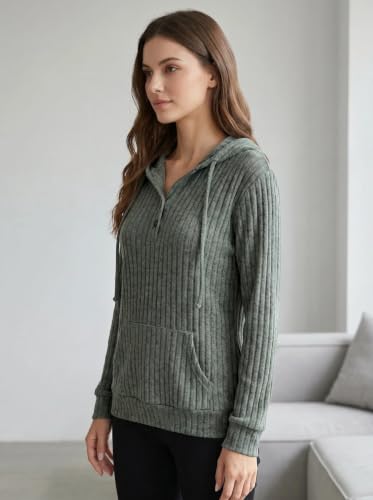 Oversized Women's Fall Hoodie Sweater with Pocket - Large Green