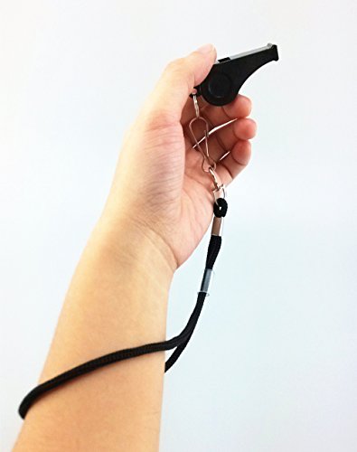 Plastic Coach Whistles with Wrist Strap - Pack of 6 (Black)