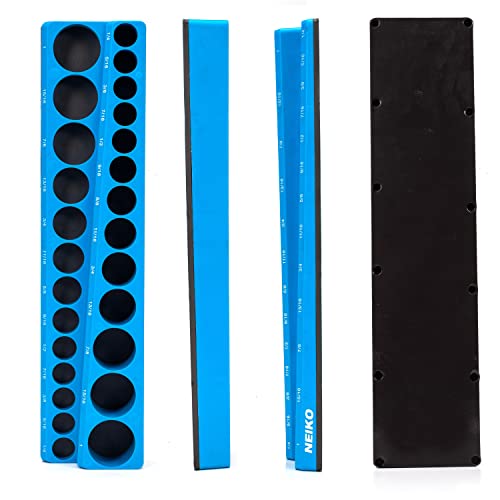 NEIKO 03972A Magnetic Socket Holder, 3/8¡± Drive, 1/4¡± to 1¡± SAE, Shallow & Deep Sockets Tray, Standard Socket Set Organizer, Socket Organizers for Toolboxes Trays, Scratch Free, High Visibility
