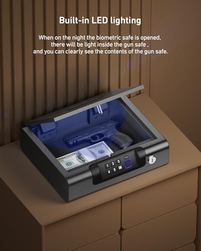 Biometric Fingerprint Gun Safe for Handguns with USB Charging