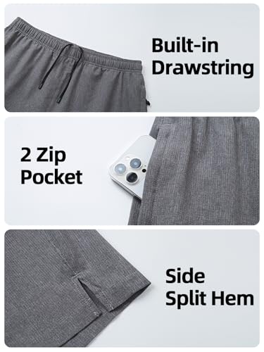 Men's Breathable Comfortable Shorts - 7" Inseam, Large, Grey