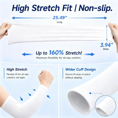 Cooling Compression Arm Sleeves - 4 Pairs, UPF 50 Protection - Black, Light Blue, Light Gray, White