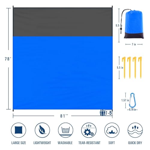 iMaoiy Dark Blue Sandproof Waterproof Beach Blanket - Oversized 79" x 55" Outdoor Picnic Mat for Travel & Camping