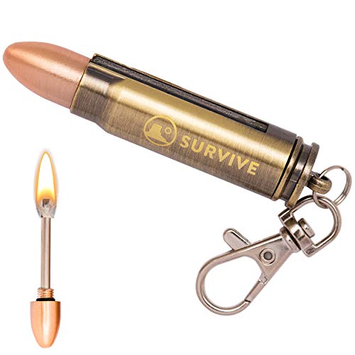 Survive Metal Bullet Fire Starter Keychain | Waterproof Camping Lighter