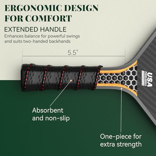Carbon Fiber Pickleball Paddle with 16mm Polymer Core - Black