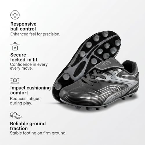 Vizari Big Kid Soccer Cleats Youth Firm Ground Football Shoes Black/Silver