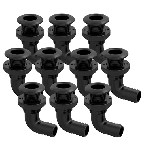 Angled Thru Hull Fitting with Check Valve - 3/4 Inch Black
