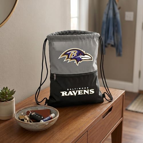 Baltimore Ravens Drawstring Bag with Zippered Pocket - Gym Sackpack