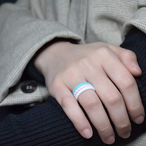 Silicone Wedding Ring for Women - Thin Braided Rubber Band - Deep Purple, White, Light Green, Light Purple, Pink, Purple, Gray, Watermelon
