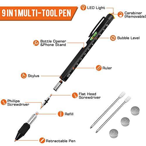 9 in 1 Multitool Pen - Black Stocking Stuffer for Men
