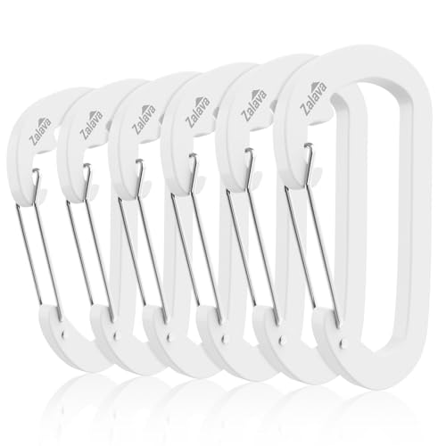 3-Inch Heavy Duty Aluminum Carabiner Clips - 6 Pack, White