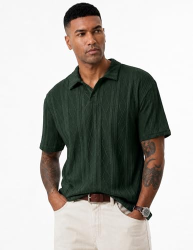 Men's Short Sleeve Polo Shirt - Textured Knit Casual Golf Shirt