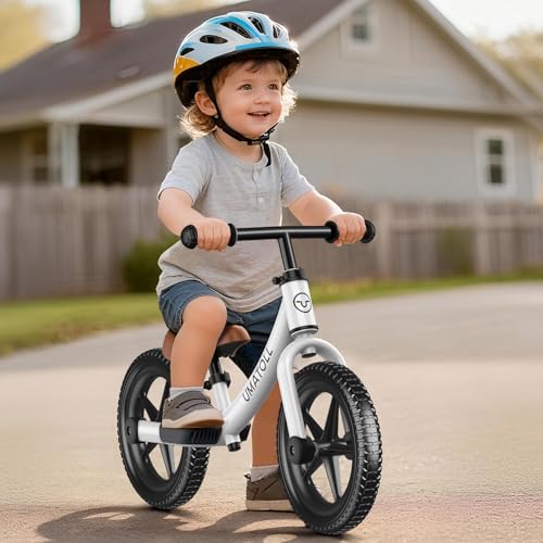 Umatoll White Toddler Balance Bike for 2-5 Years Old, Adjustable Kids Bike Gift