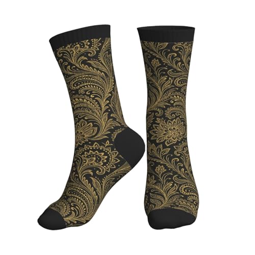 YHTJSZP One Size Gold Paisley Slouchy Crew Socks for Men Women, Athletic Long Tube Socks for Soccer Running Hiking Yoga Softball