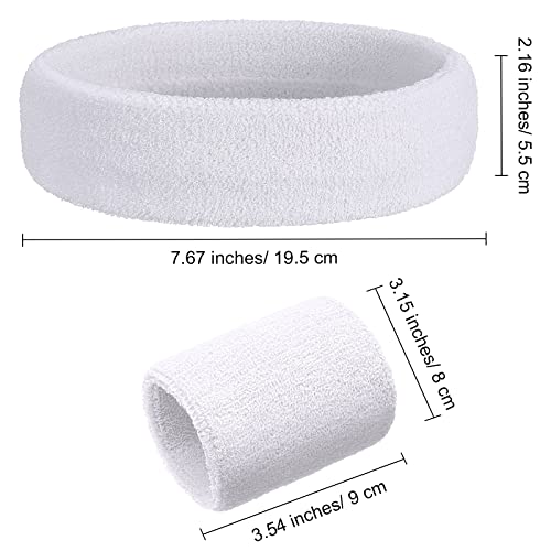 Neon Sweatbands Set - 2 Headbands & 4 Wristbands - White