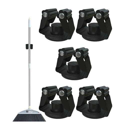 Magnetic Broom Holder, Steel Mop Mount No Drilling Magnetic Holder for Garage Tools, Anti-Slip Utility Mount for Garage, Kitchen, Laundry Tools Organizer and Management - 5 Pack/Black