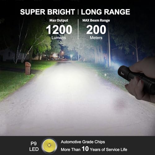 Wuben L50 Rechargeable Tactical Flashlights, 1200 Lumens, IP68 Waterproof, 5 Modes for Emergency, Rescue, Inspection, Hunting