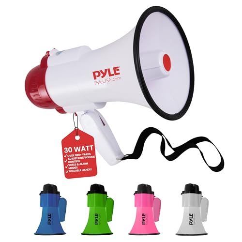 30W Megaphone Bullhorn with 1200-Yard Range - White