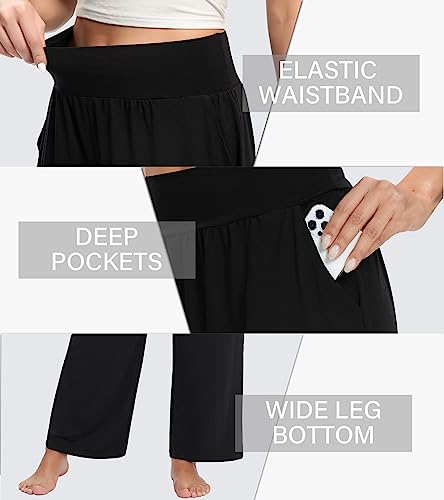 Olikeme Womens High-Waisted Wide-Leg Yoga Pants with Pockets
