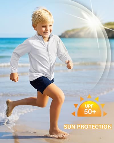 Boys Toddler Rash Guard Long Sleeve Zip Up - White, Large