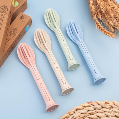 3-Piece Reusable Wheat Straw Cutlery Set with Case - Pink