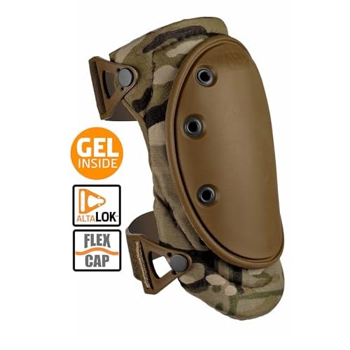 ALTA 50453.16 AltaFLEX Gel Insert Heavy Duty Knee Protector Pad, MultiCAM Cordura Nylon Fabric, AltaLOK Fastening, Flexible Cap, Long, Coyote