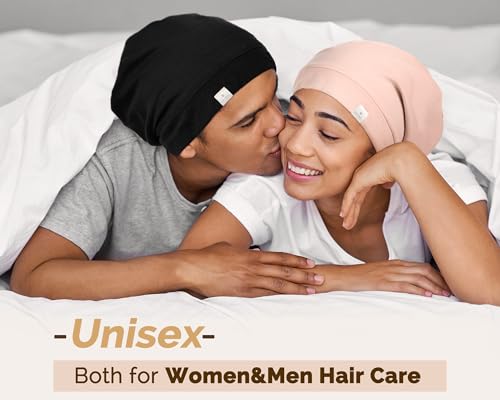 Slouchy Beanie Hat Satin Lined Sleep Cap for Men & Women - Adjustable, Breathable, Black