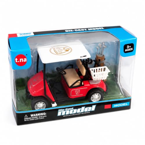 TEITEAI Die-Cast Mini Golf Cart Model 3.7 x 5.3 x 2.2 in - Red & White with Accessories