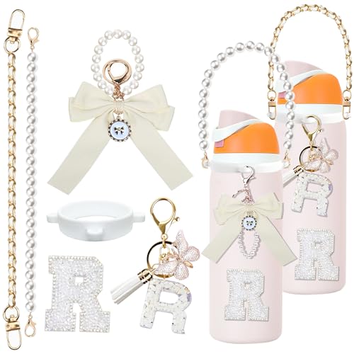 6Pcs Letter Accessories Set for Owala Water Bottles - R/White