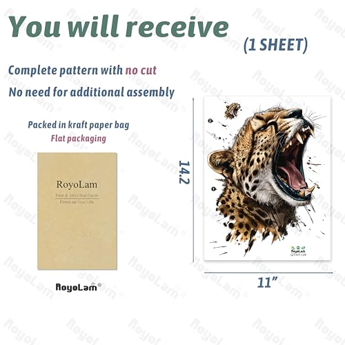Lifelike Roaring Cheetah Wall Decal Nursery Animal Leopard Wall Sticker Removable Peel and Stick Wall Art Decor Decoration for Kid Baby Preschool Living Room Playing Room Bedroom School