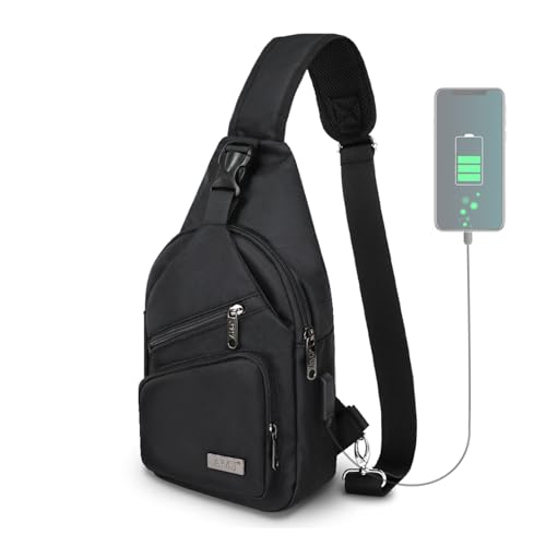 AMJ Large Black Crossbody Sling Bag for Men & Women Casual Travel Backpack
