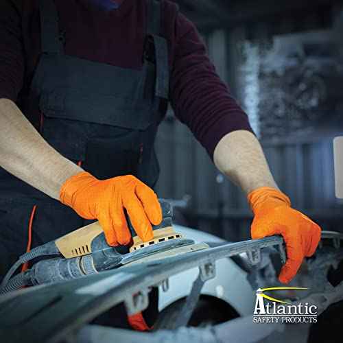 Atlantic Safety Products Outrageous Orange Heavy-Duty Disposable Nitrile Gloves, 8-mil, Latex and Powder Free, Orange, Large, 100-Ct