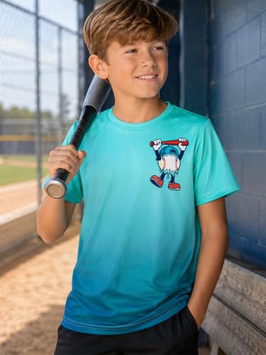 Lovekider Boys Gradient Graphic T-Shirt, Short Sleeve Sports Tee 9-10Y Baseball Batter