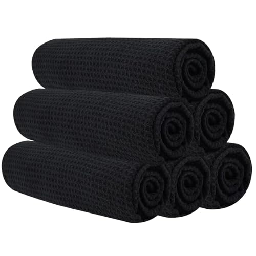 Vnoss Black 6-Pack Microfiber Gym Towels 16x27 in – Quick-Dry, Ultra-Absorbent Yoga & Workout Towels