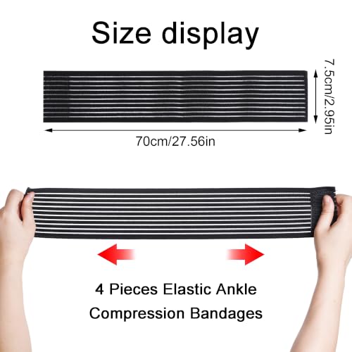 Ankle Compression Bandage - Adjustable Elastic Strap, 4 Pack - Black