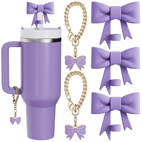 Bow Straw Topper and Charm Set for 30 & 40 Oz Tumblers - Purple