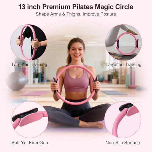 Pilates Kit with Yoga Block & Resistance Bands - Pink