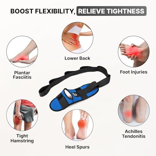 DMoose Fitness Blue Foot & Calf Stretching Strap for Plantar Fasciitis & Flexibility - Adjustable Yoga Leg Support