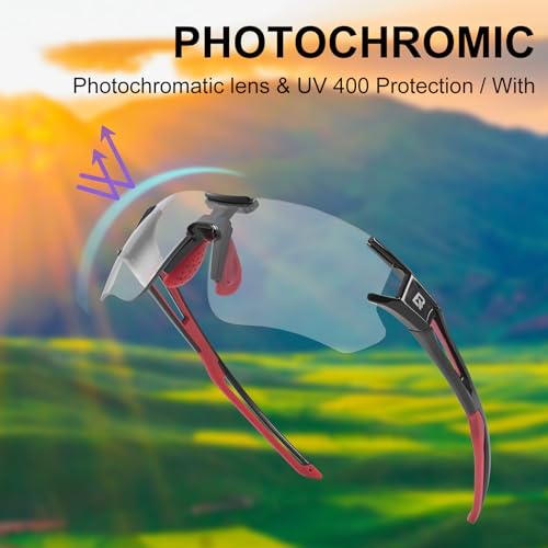 Photochromic Sports Sunglasses - UV400 Protection - Black Red