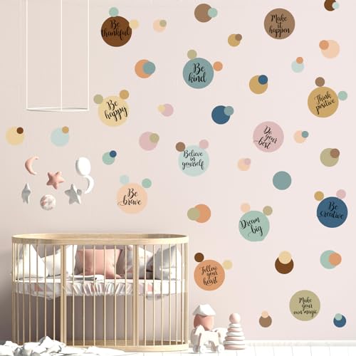TaoBary 288 Pcs Polka Dot Wall Sticker Inspirational Wall Decal for Classroom Kids Motivational Quote Circle Wall Sticker Removable Lettering Positive Saying Sticker for Dance Yoga Gym (Lovely)