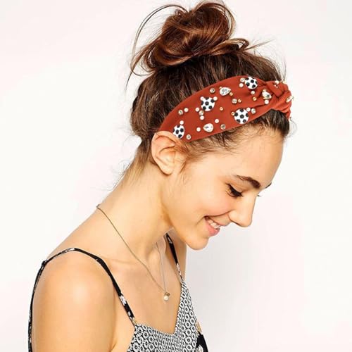 Soccer Knotted Headband for Women - Crystal Embellished Orange