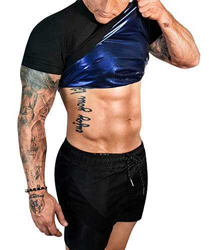 Men's Sauna Shirt - Compression Sweat Suit for Gym - Large Black