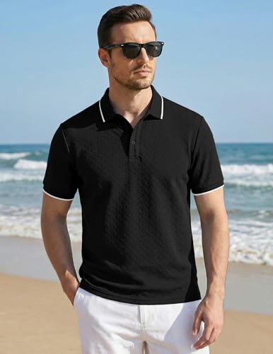 JMIERR Men's Black XX-Large Polo Shirt Short Sleeve Summer Golf & Beachwear