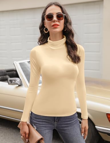 Women's Turtleneck Long Sleeve Thermal Shirt - Lightweight Apricot Medium